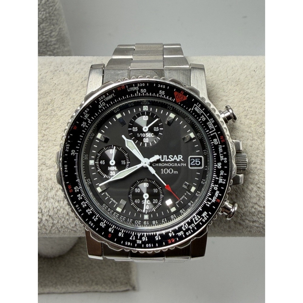 Pulsar V657-8040 New Battery Flightmaster Mens Watch 39MM 7.5" Chronograph